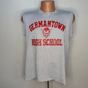 Vintage 1980s Germantown High School Devils Sleeveless T-Shirt Muscle Tee, Large
